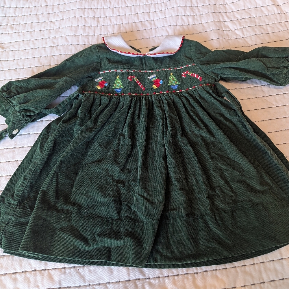 Christmas Green Smocked Toddler Dress